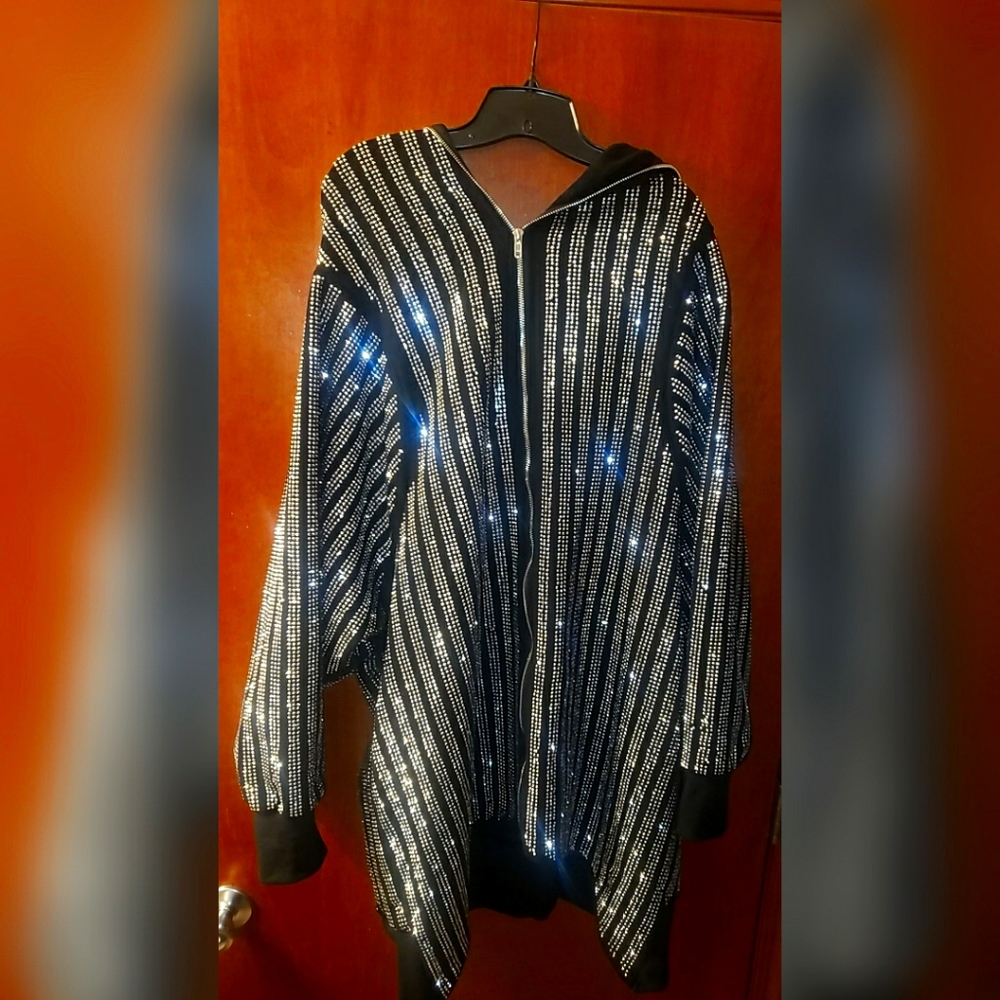 AKIRA oversize bedazzled zip up jacket